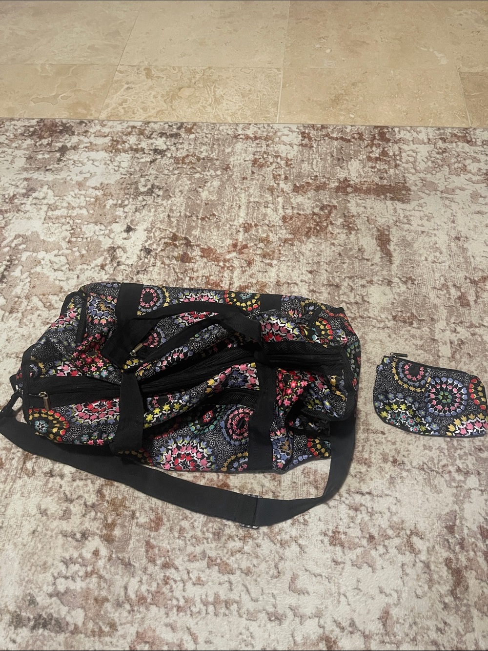 Floral Pattern Weekender Bag in Black